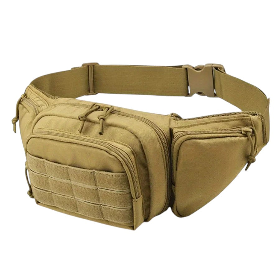 Sac banane tactique Univers Sac en nylon beige avec multiples compartiments zippés pour randonnée et moto