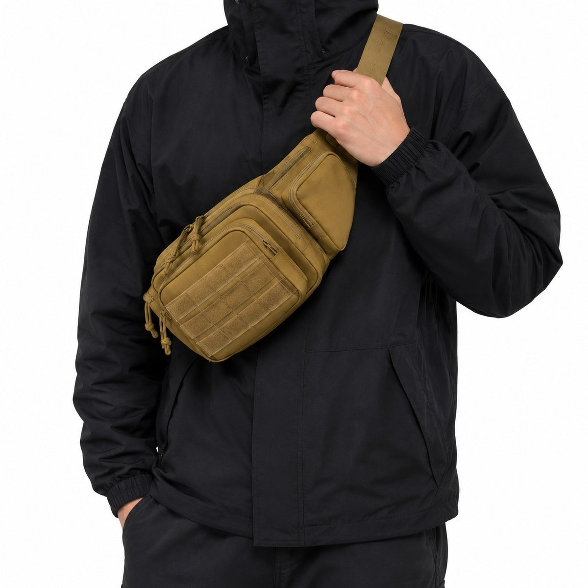 Sac banane tactique Univers Sac en nylon marron porté en bandoulière pour le sport, la randonnée ou le voyage