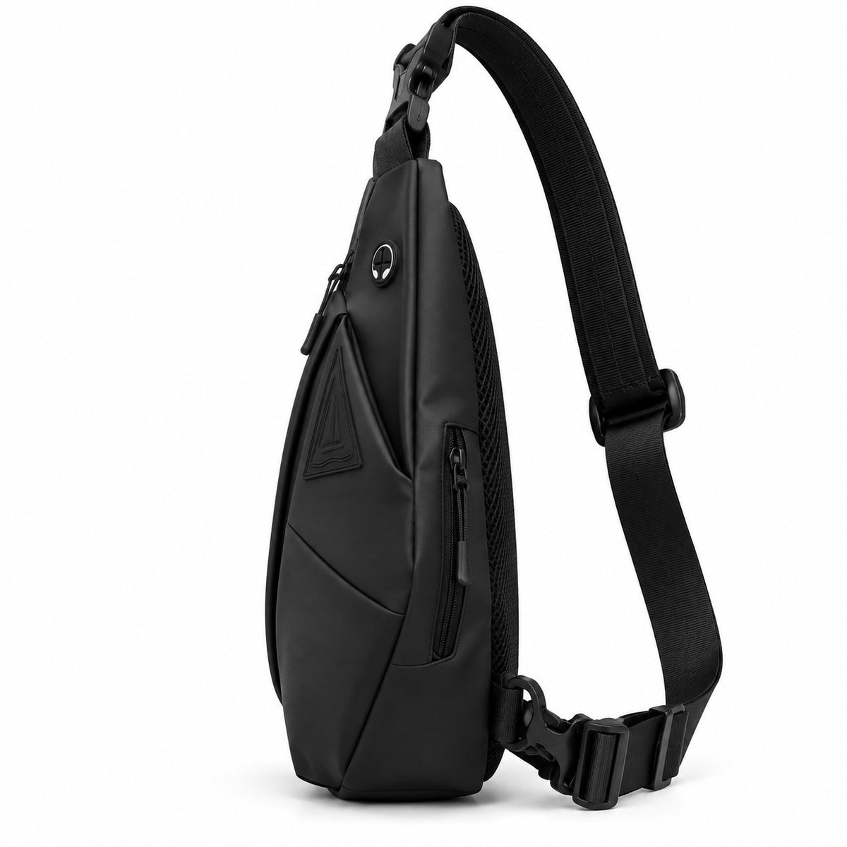 Sac bandoulière antivol noir Univers Sac en nylon avec sangle réglable et poche zippée, vue de profil