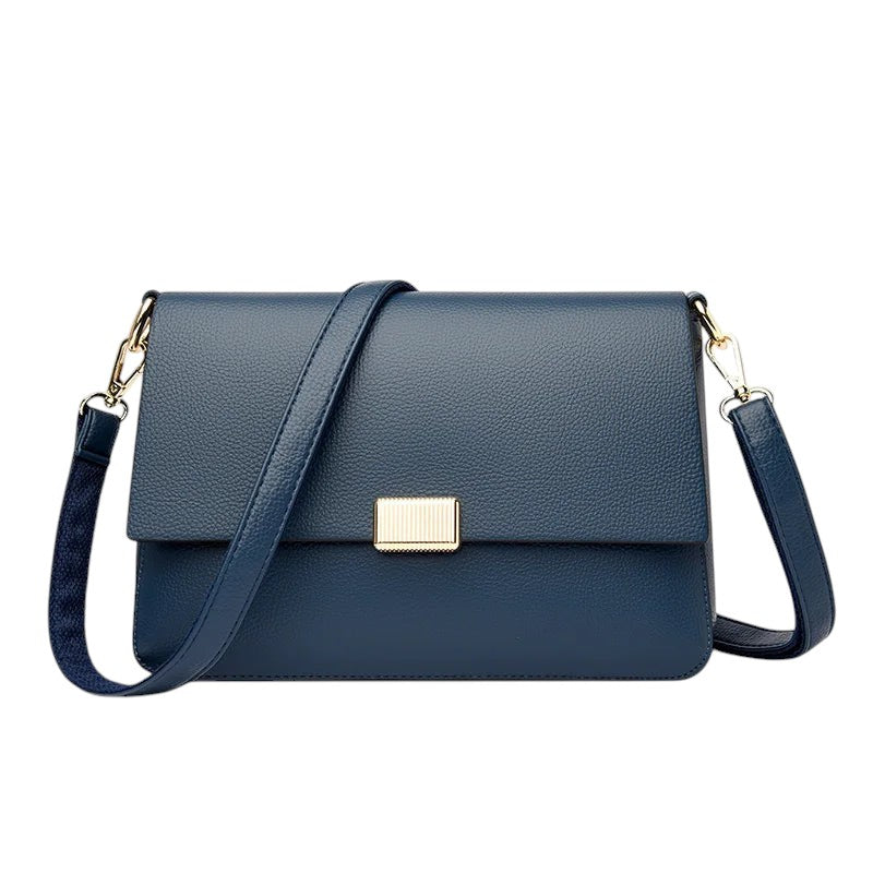 Sac bandoulière bleu marine en cuir PU pour femme, grande capacité, fermeture zippée, poche intérieure, par Univers Sac