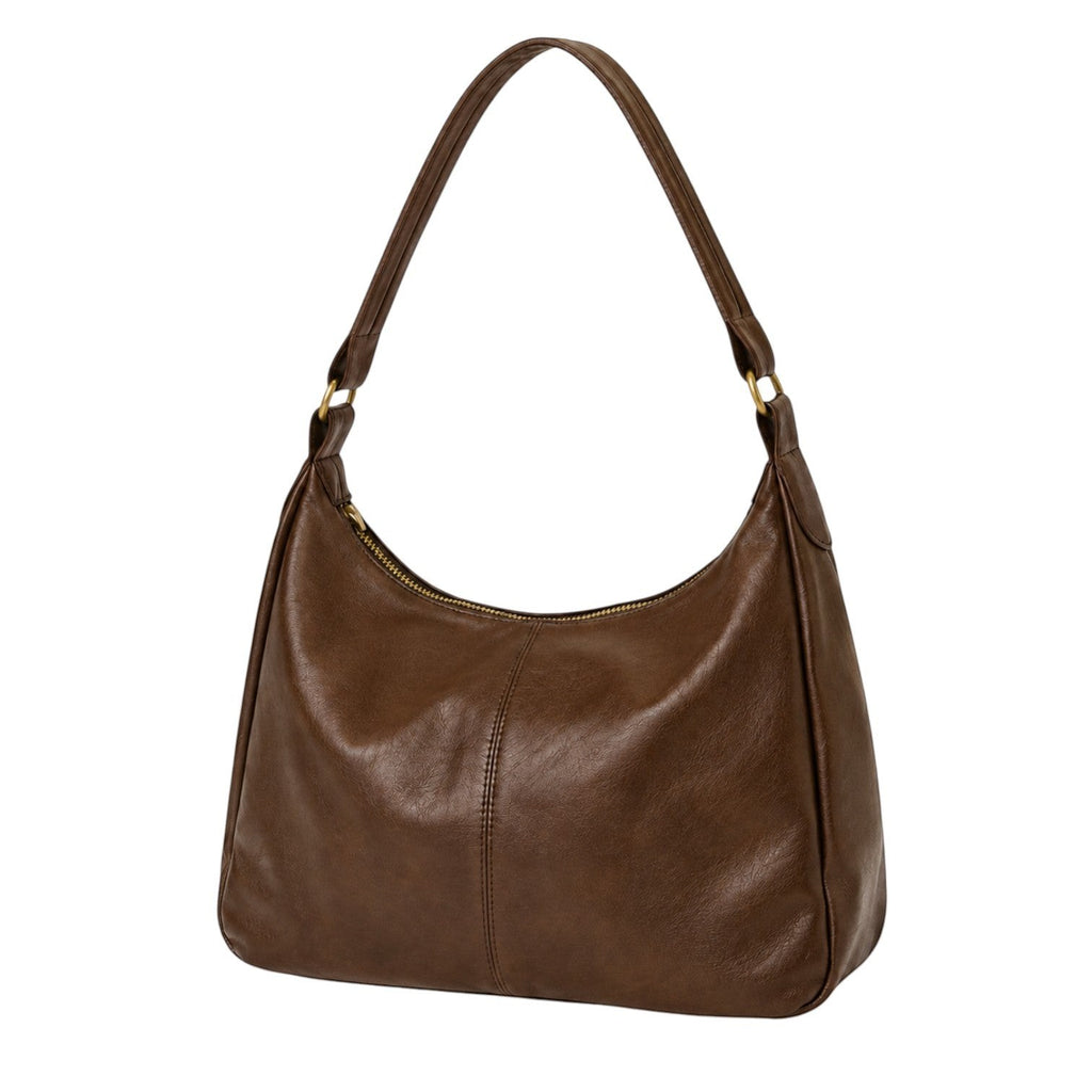 Sac bandoulière marron en cuir PU souple pour femme, avec fermeture éclair et poche intérieure, par Univers Sac