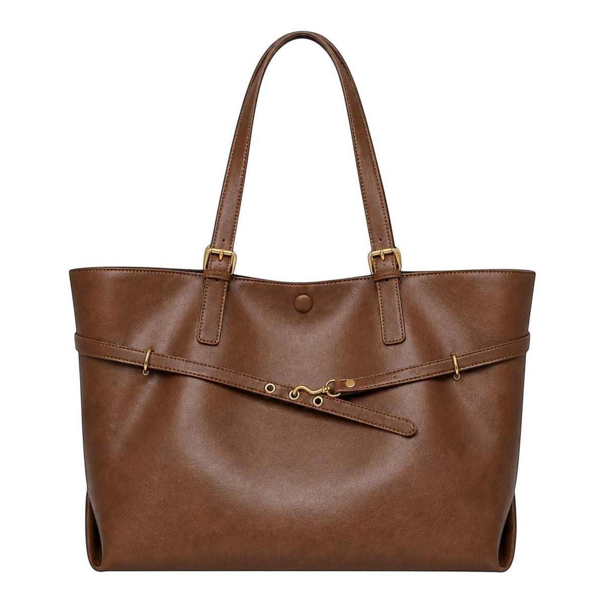 Sac bandoulière marron en cuir PU souple pour femme, avec détails de sangle et fermoir à pression, style rétro.