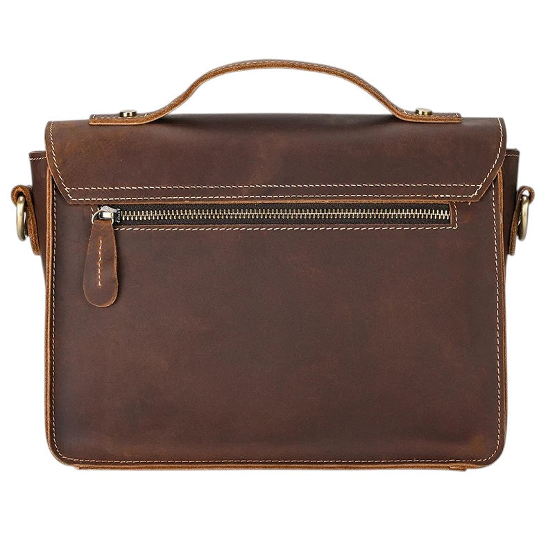Sac bandoulière Univers Sac en cuir véritable marron style vintage avec fermeture éclair et poignée supérieure