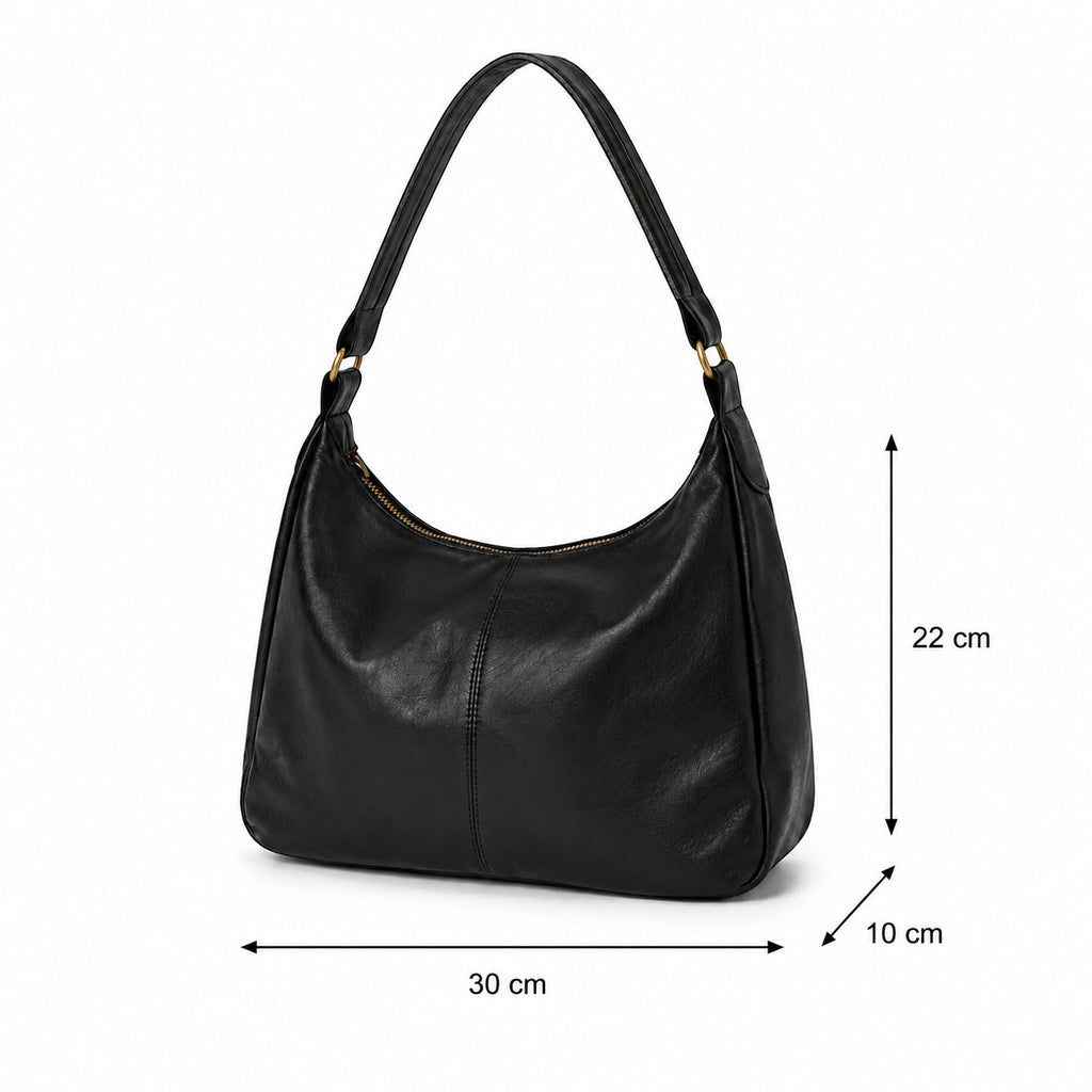 Sac bandoulière noir en cuir PU souple pour femme, fermeture éclair, par Univers Sac
