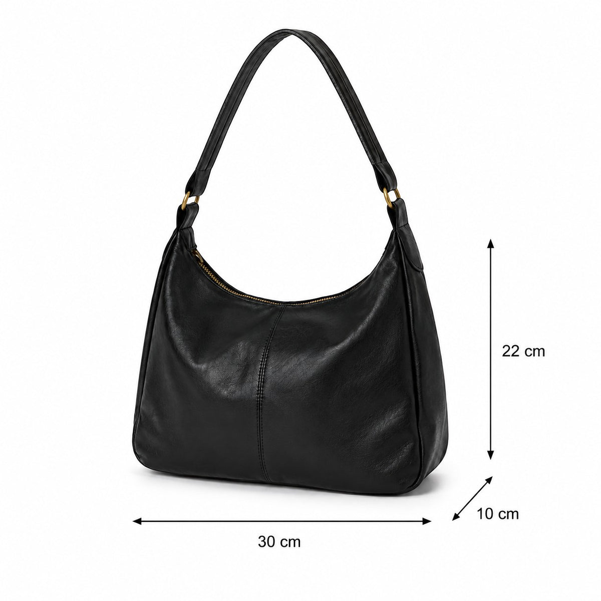 Sac bandoulière noir en cuir PU souple pour femme, fermeture éclair, par Univers Sac