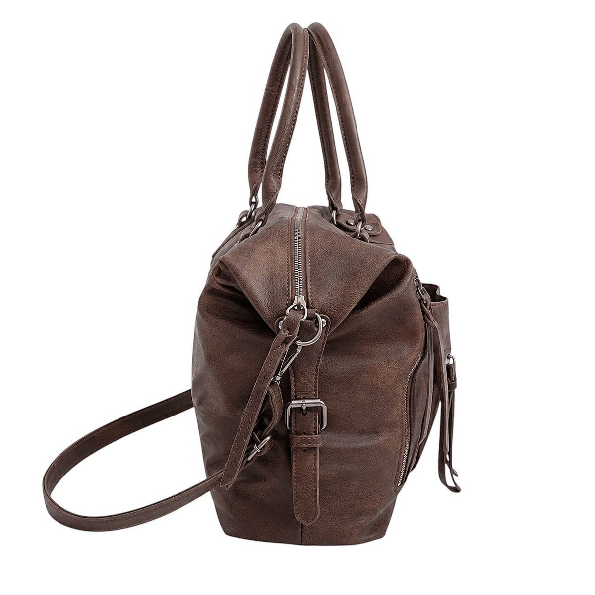 Sac bandoulière marron en cuir PU Univers Sac, forme tonneau, style vintage, grande capacité, idéal pour le quotidien ou les déplacements.