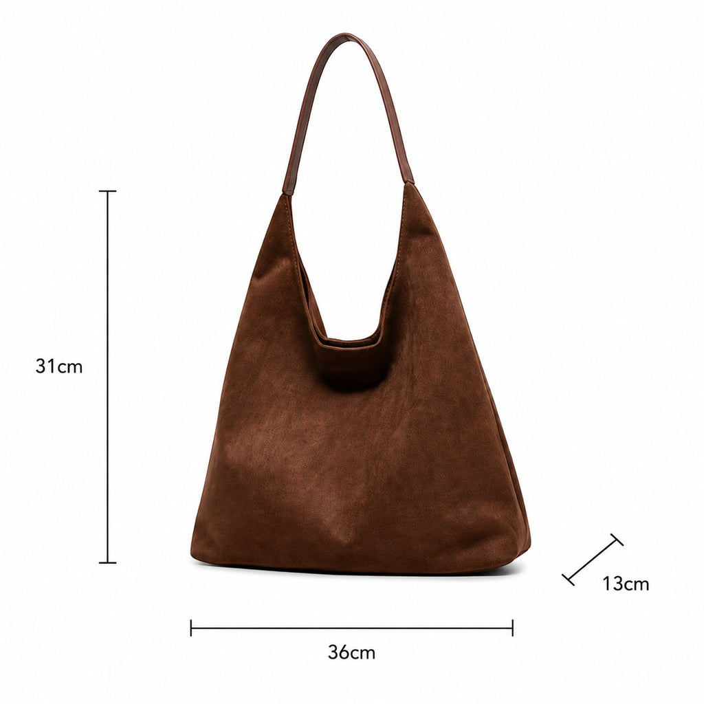Sac à main bandoulière marron en faux suède, forme seau, par Univers Sac