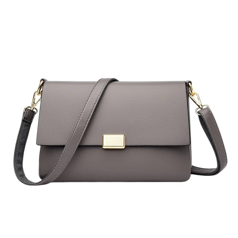 Sac bandoulière gris en cuir PU pour femme, grande capacité, avec fermoir doré, par Univers Sac