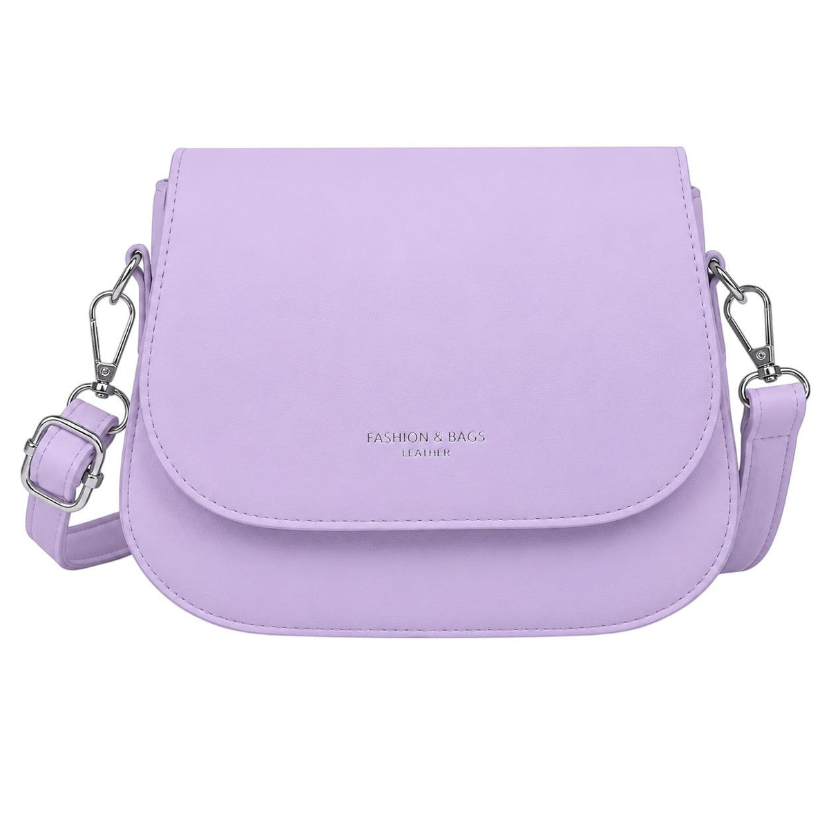 Sac bandoulière Univers Sac lilas en cuir PU souple, forme carrée avec rabat et logo discret.