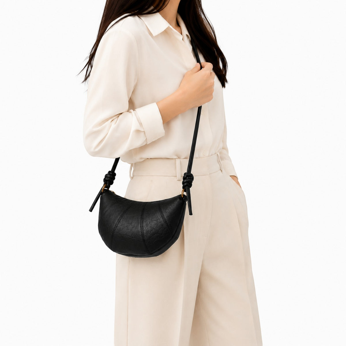 Sac bandoulière noir en cuir PU pour femme, forme baguette, fermeture éclair, par Univers Sac