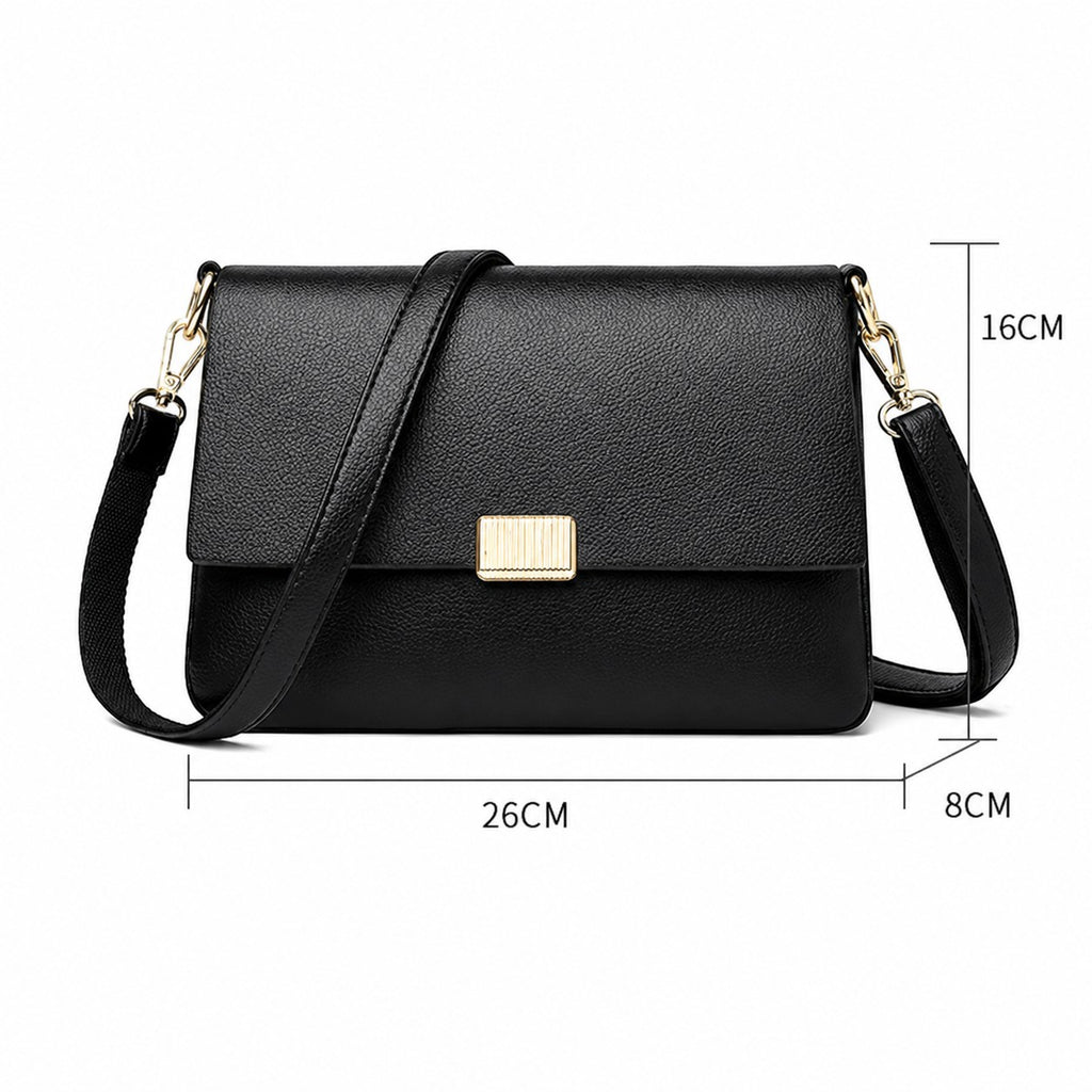 Sac bandoulière noir en cuir PU pour femme, grande capacité, fermeture à glissière, poche intérieure, style décontracté, par Univers Sac.