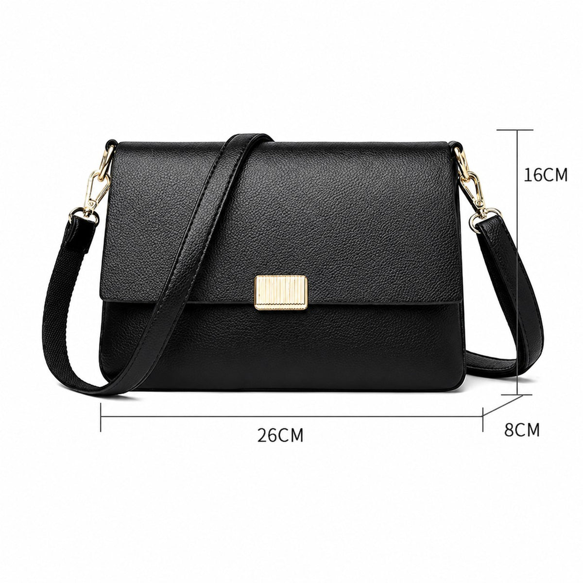 Sac bandoulière noir en cuir PU pour femme, grande capacité, fermeture à glissière, poche intérieure, style décontracté, par Univers Sac.
