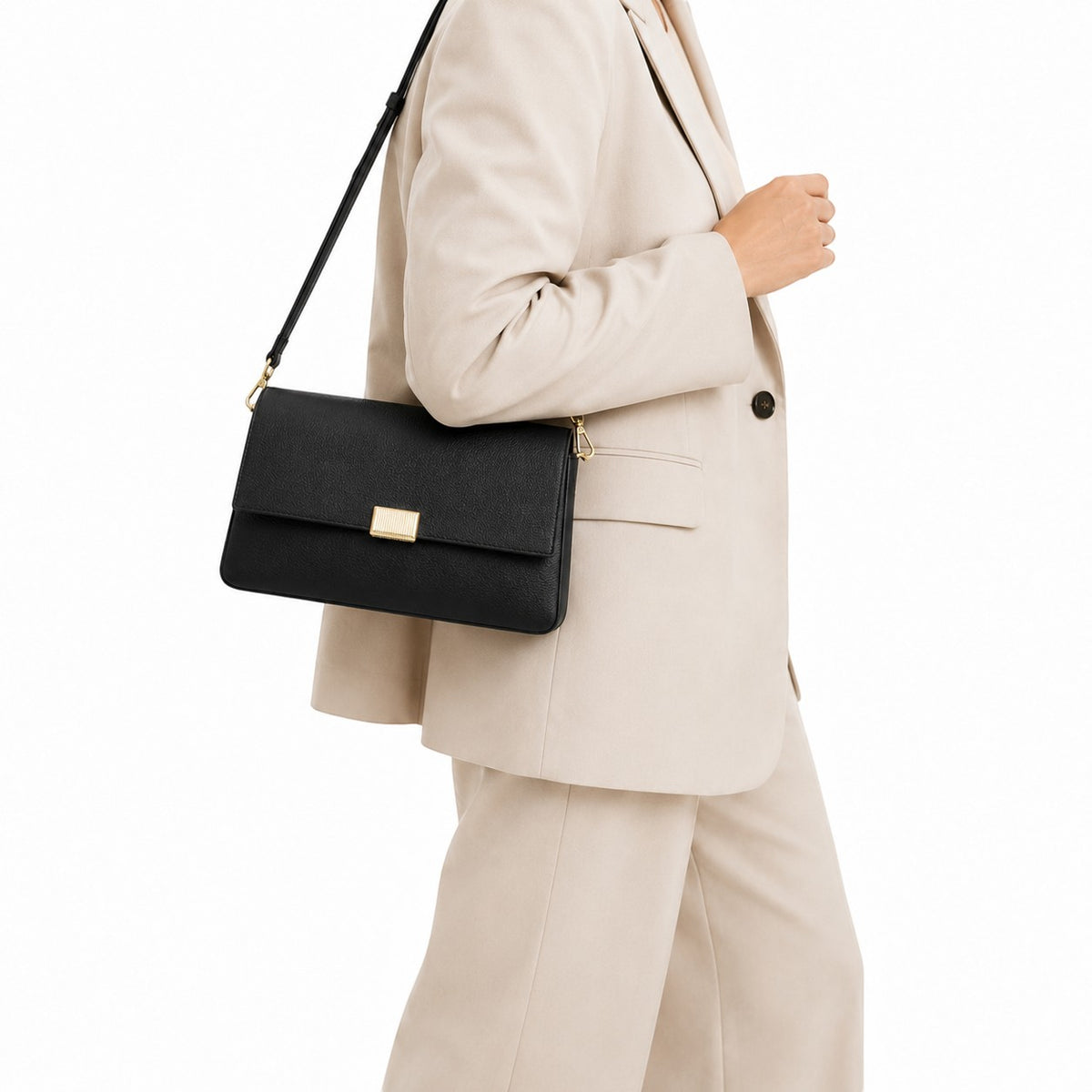 Sac bandoulière noir en cuir PU pour femme, grande capacité, fermeture à glissière, par Univers Sac