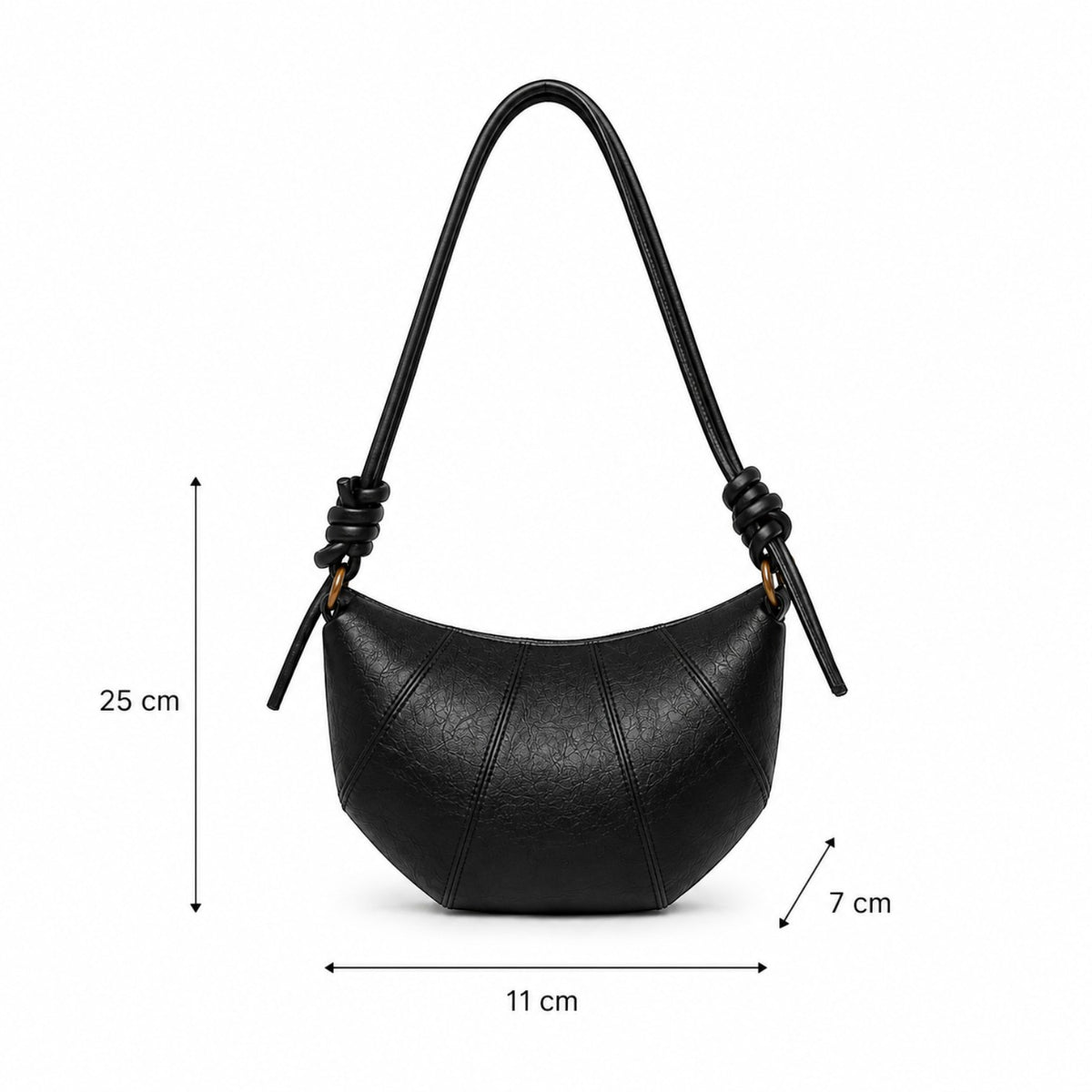 Sac bandoulière noir en cuir PU pour femme, forme croissant, fermeture éclair, style décontracté, par Univers Sac