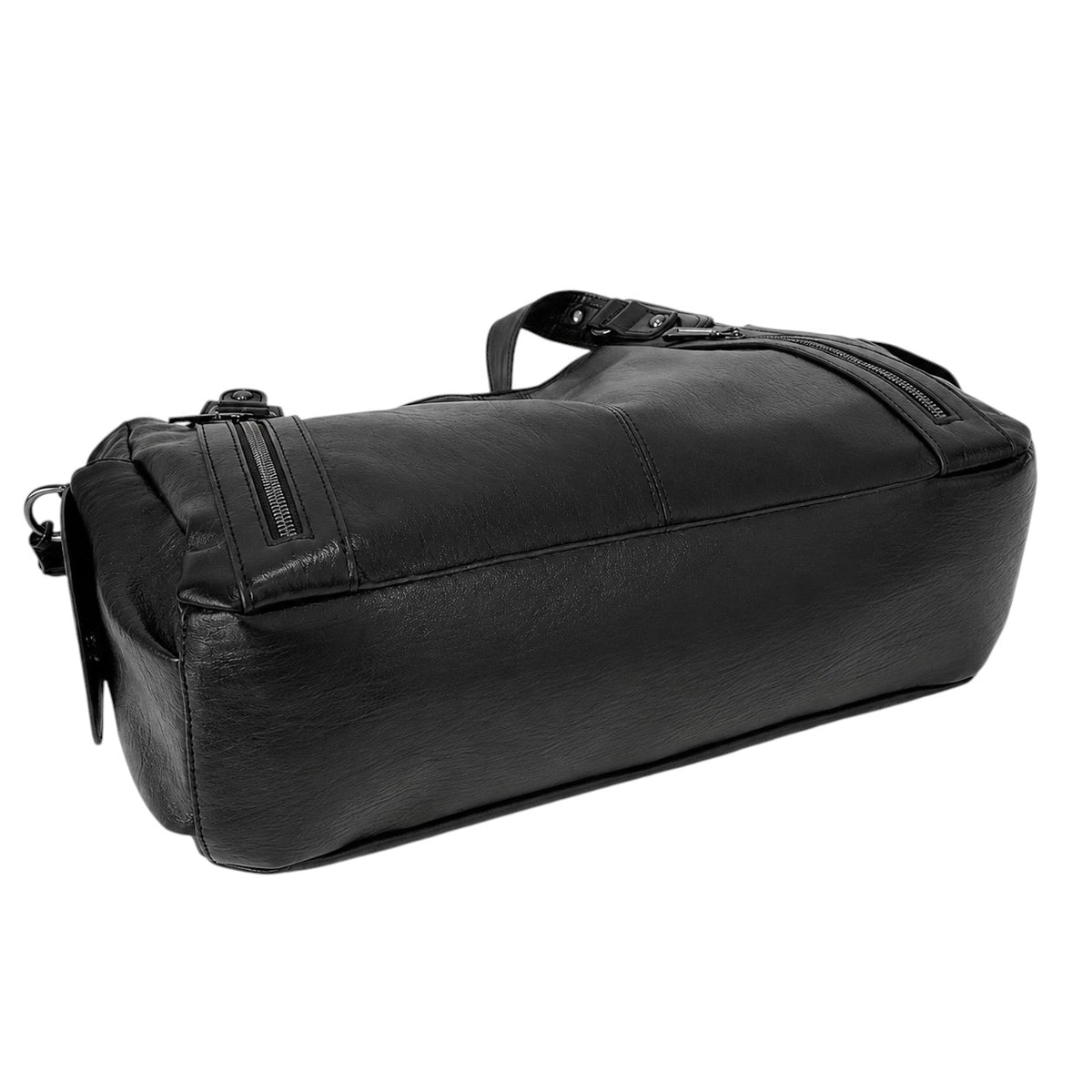 Sac bandoulière noir en cuir synthétique grainé, style Y2K, avec fermeture éclair et fermoir, par Univers Sac.