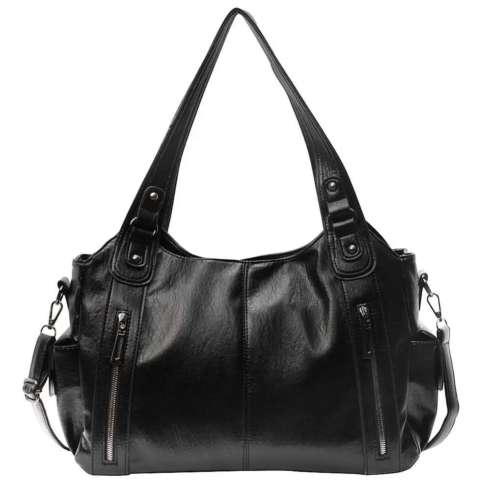 Sac bandoulière noir en cuir synthétique Univers Sac avec fermeture éclair et fermoir, style vintage.
