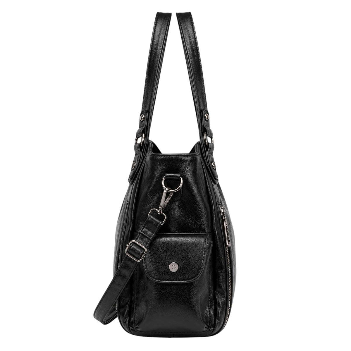 Sac bandoulière noir en cuir synthétique Univers Sac, style Y2K, avec poche extérieure et fermeture éclair.