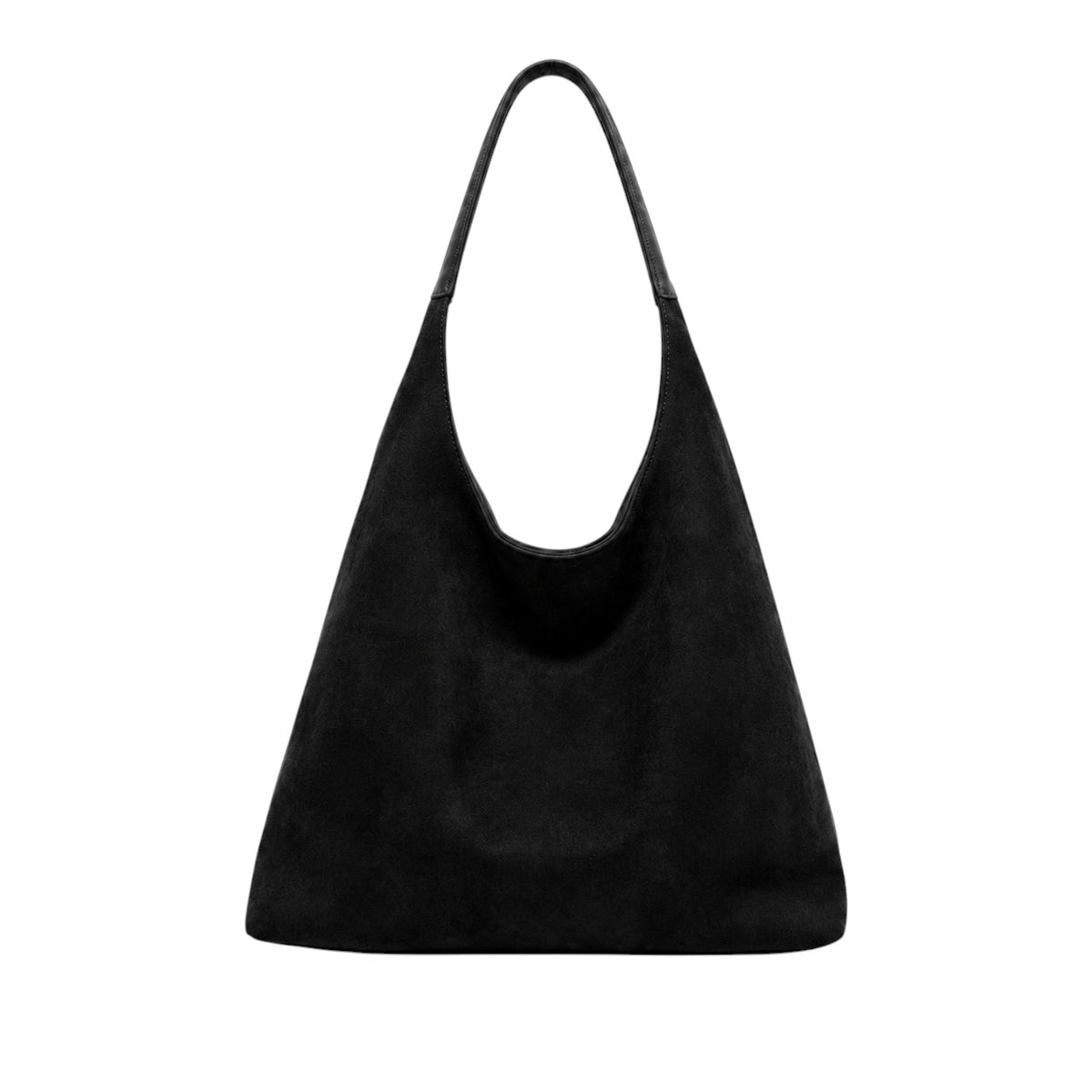 Sac bandoulière noir en faux suède de la marque Univers Sac, forme seau, idéal pour l'automne et l'hiver.
