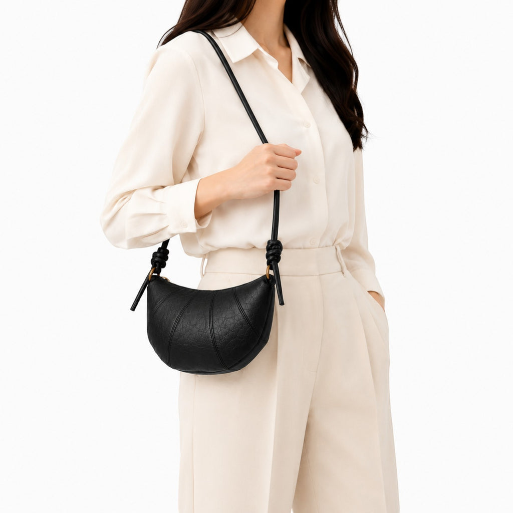 Sac bandoulière noir en cuir PU pour femme, forme baguette, fermeture éclair, style décontracté par Univers Sac