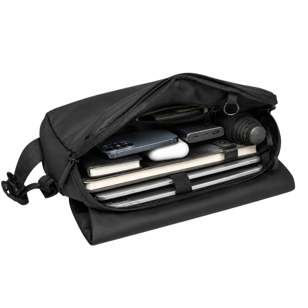 Sac bandoulière noir Univers Sac en tissu Oxford imperméable avec compartiments organisés pour tablette et accessoires