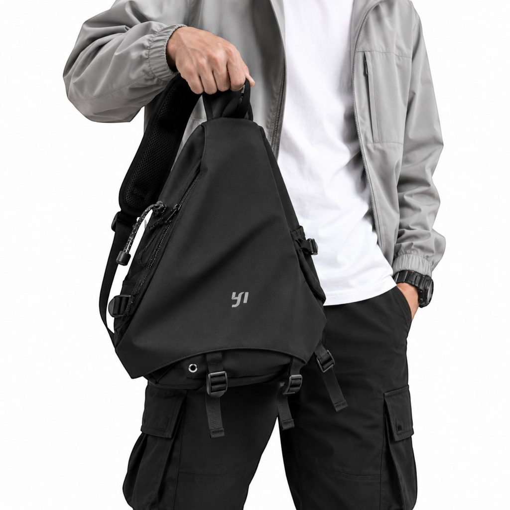 Sac bandoulière noir imperméable MOYYI pour homme, porté à la main, style urbain moderne par Univers Sac