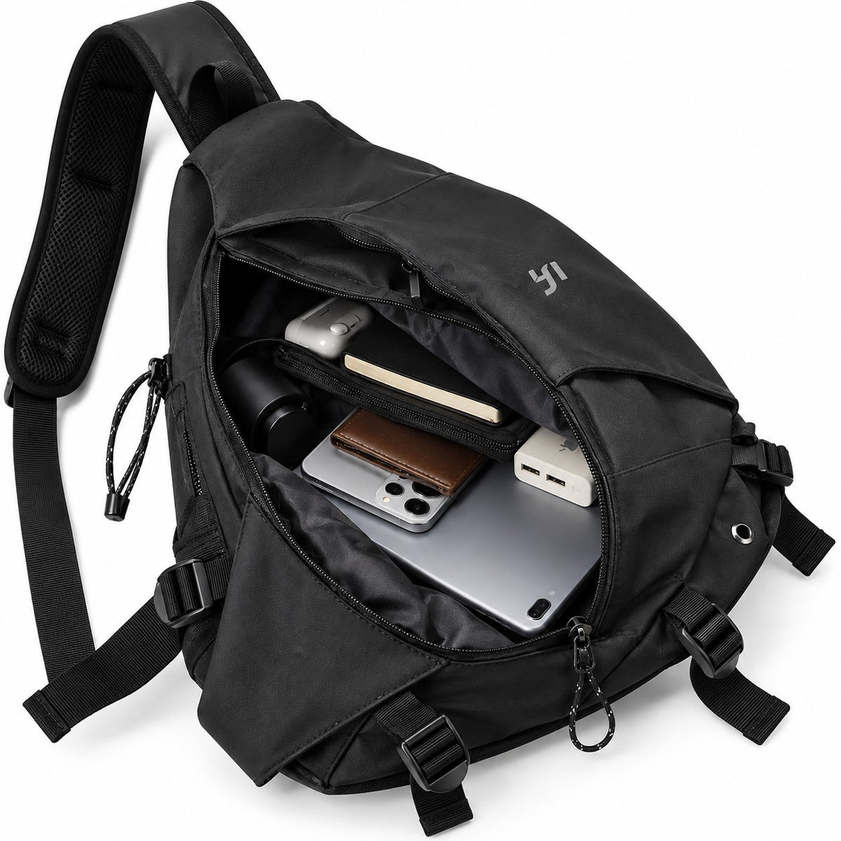 Sac bandoulière noir imperméable Univers Sac avec compartiments zippés pour tablette et accessoires
