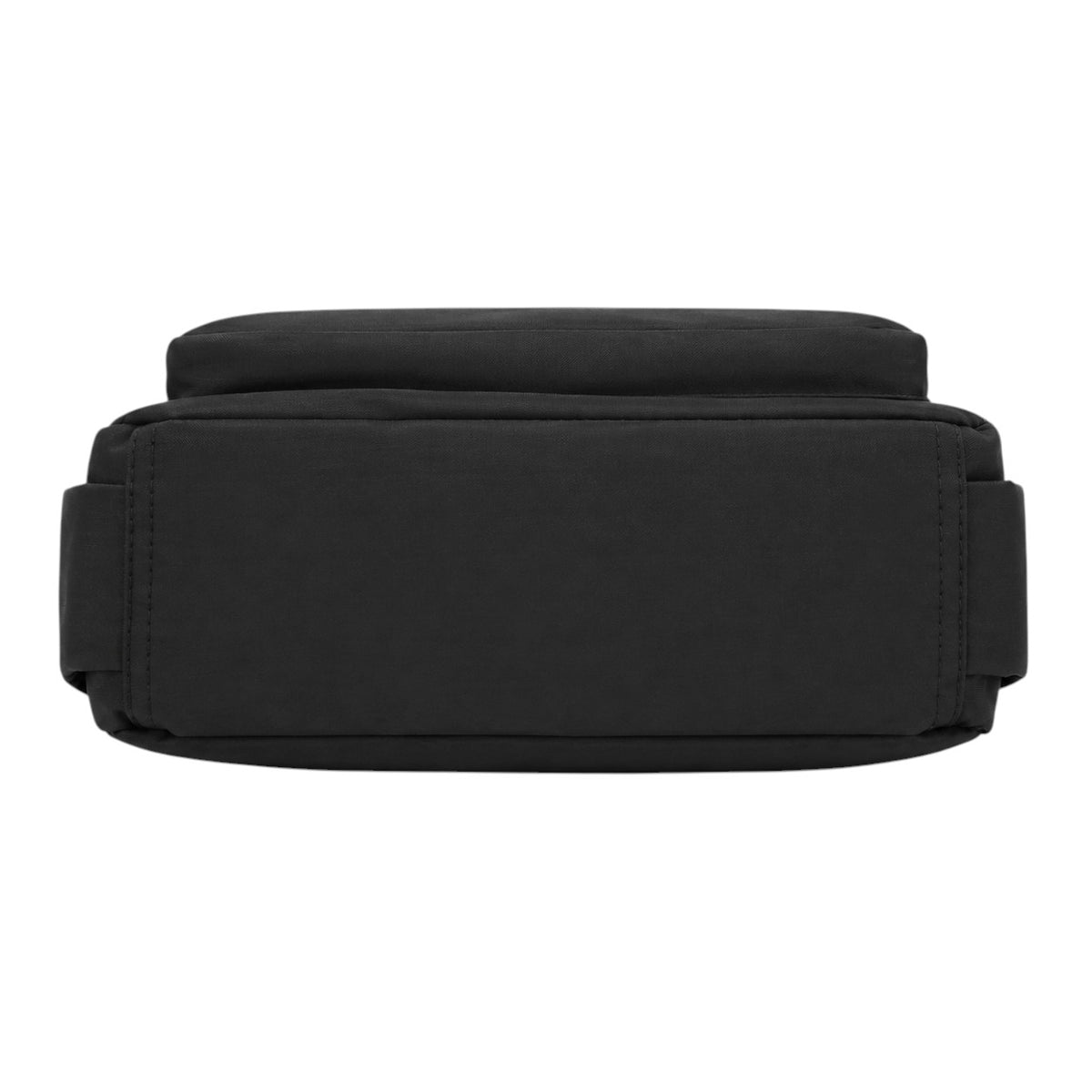 Sac bandoulière noir en nylon Univers Sac, forme carrée horizontale, idéal pour les voyages décontractés.