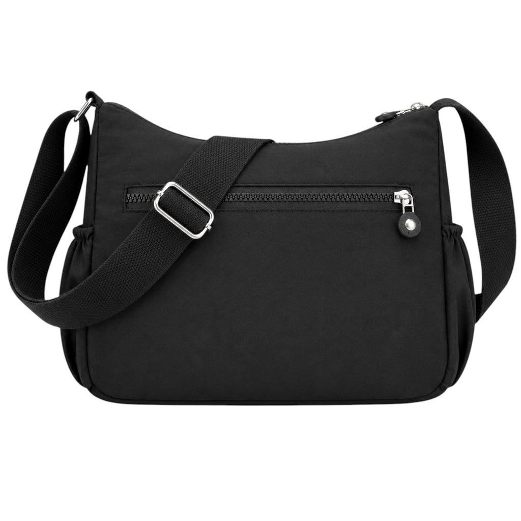 Sac bandoulière noir en nylon Univers Sac avec fermeture éclair et poche extérieure, idéal pour les voyages décontractés.