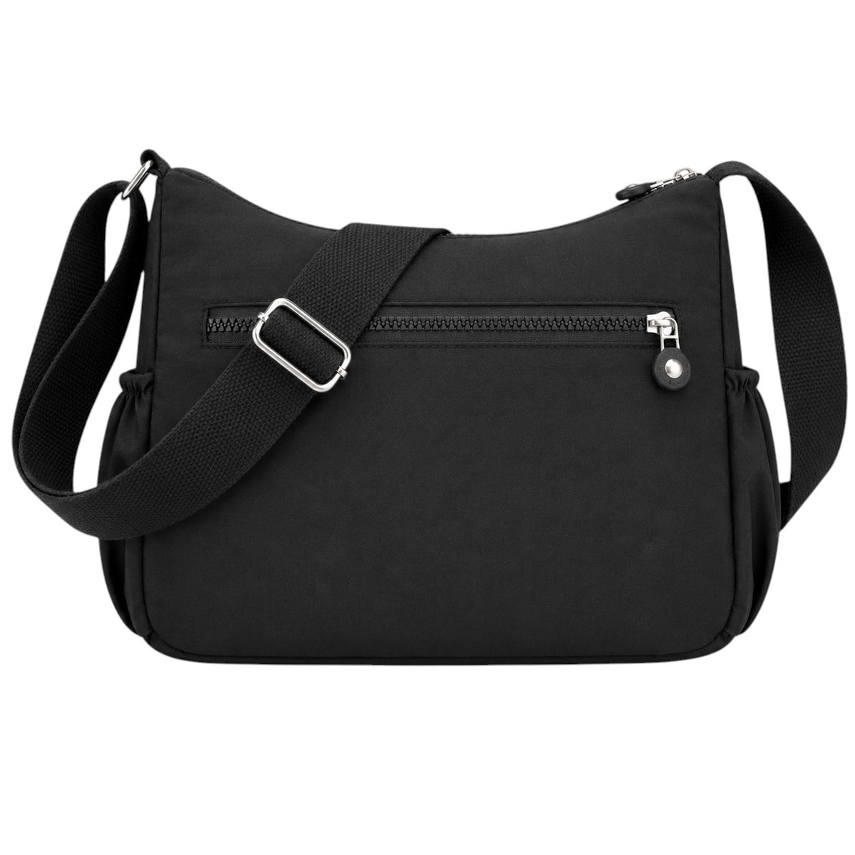 Sac bandoulière noir en nylon Univers Sac avec fermeture éclair et poche extérieure, idéal pour les voyages décontractés.