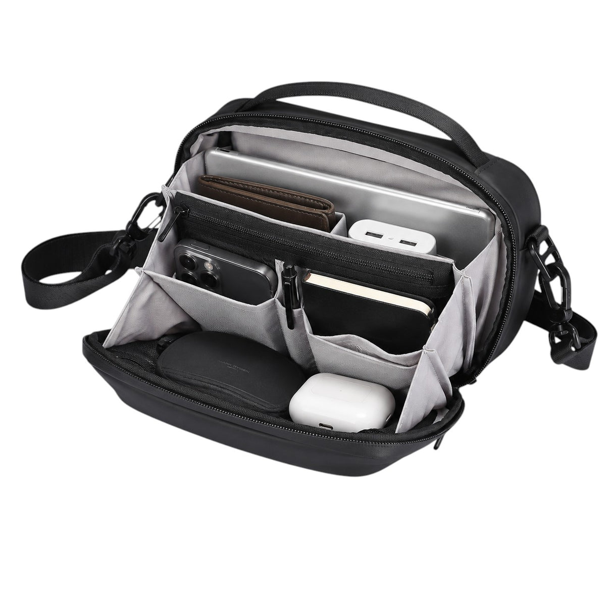Sac bandoulière noir Univers Sac Mark Ryden avec compartiments organisés pour accessoires, téléphone et tablette
