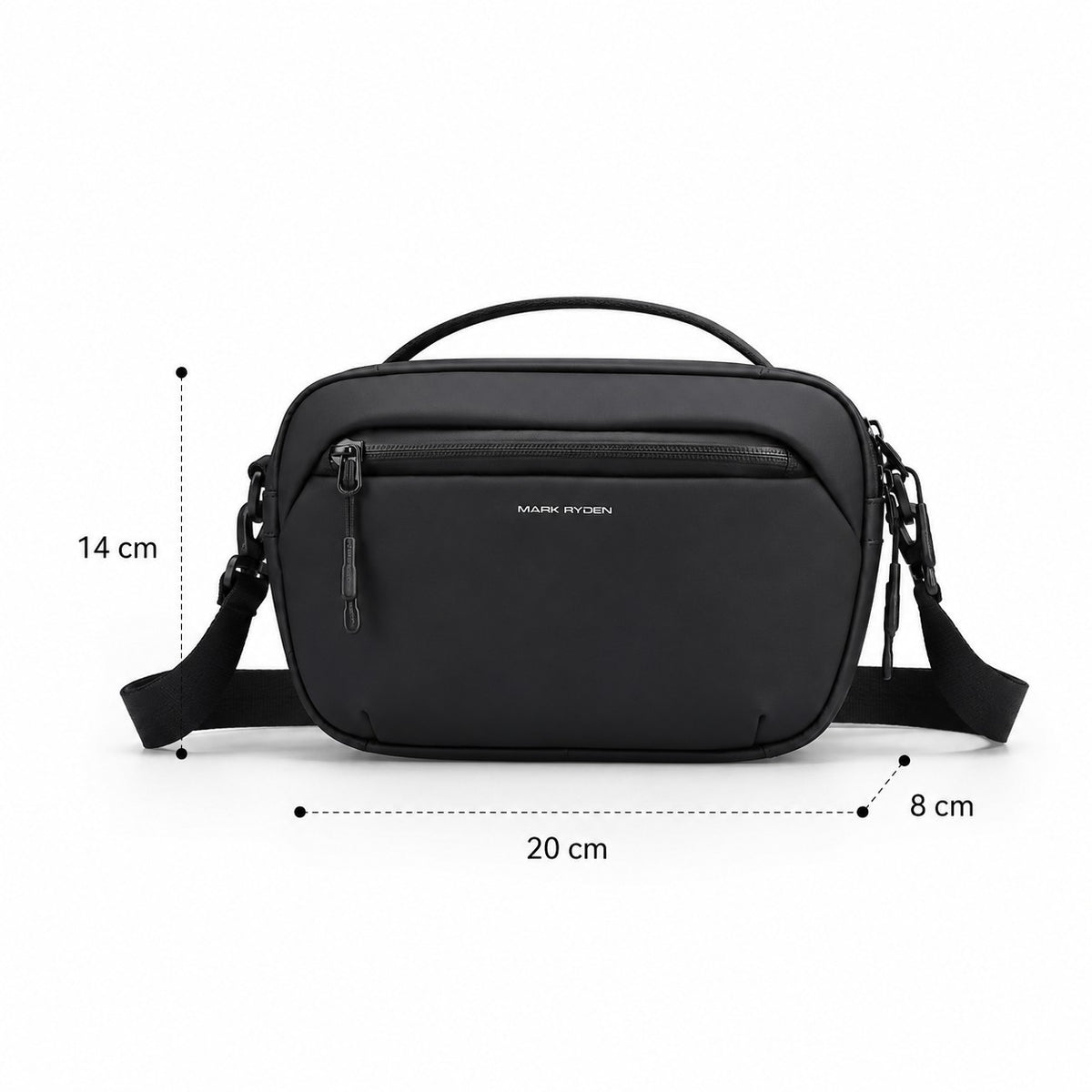 Sac bandoulière noir Univers Sac Mark Ryden en tissu Oxford imperméable avec dimensions indiquées