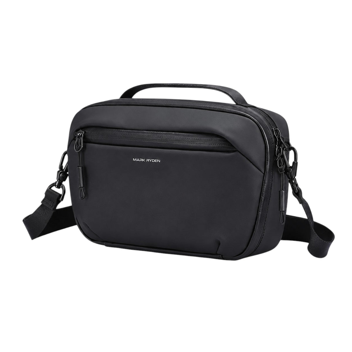 Sac bandoulière noir imperméable Mark Ryden en tissu Oxford avec fermeture éclair et poignée supérieure