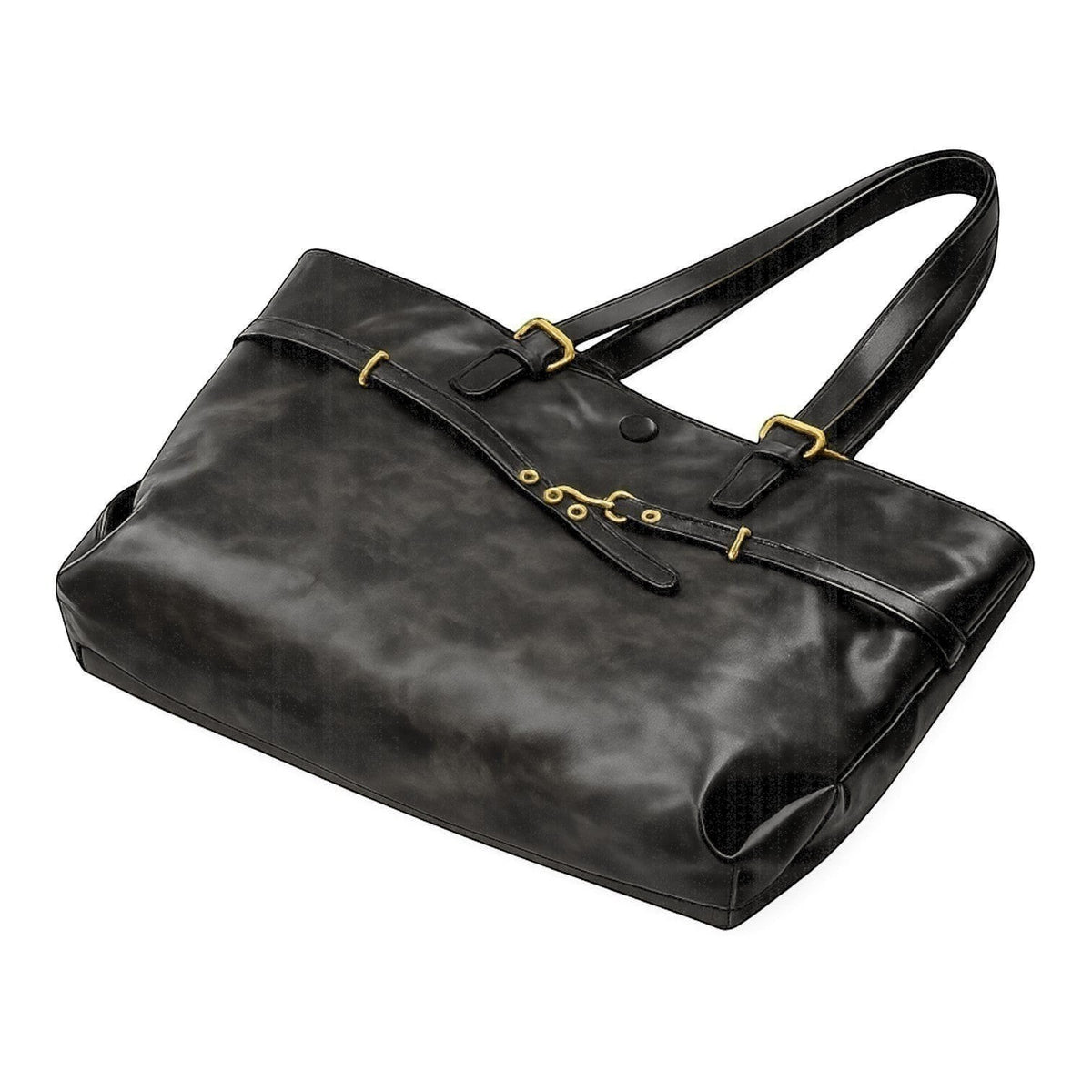 Sac bandoulière noir en PU et polyester, style rétro avec boucles dorées et fermeture à fermoir, par Univers Sac.