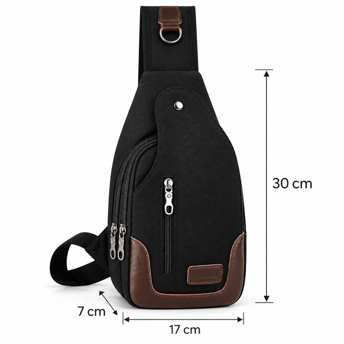 Sac bandoulière Univers Sac noir en toile avec détails en cuir marron, style décontracté et fermeture zippée