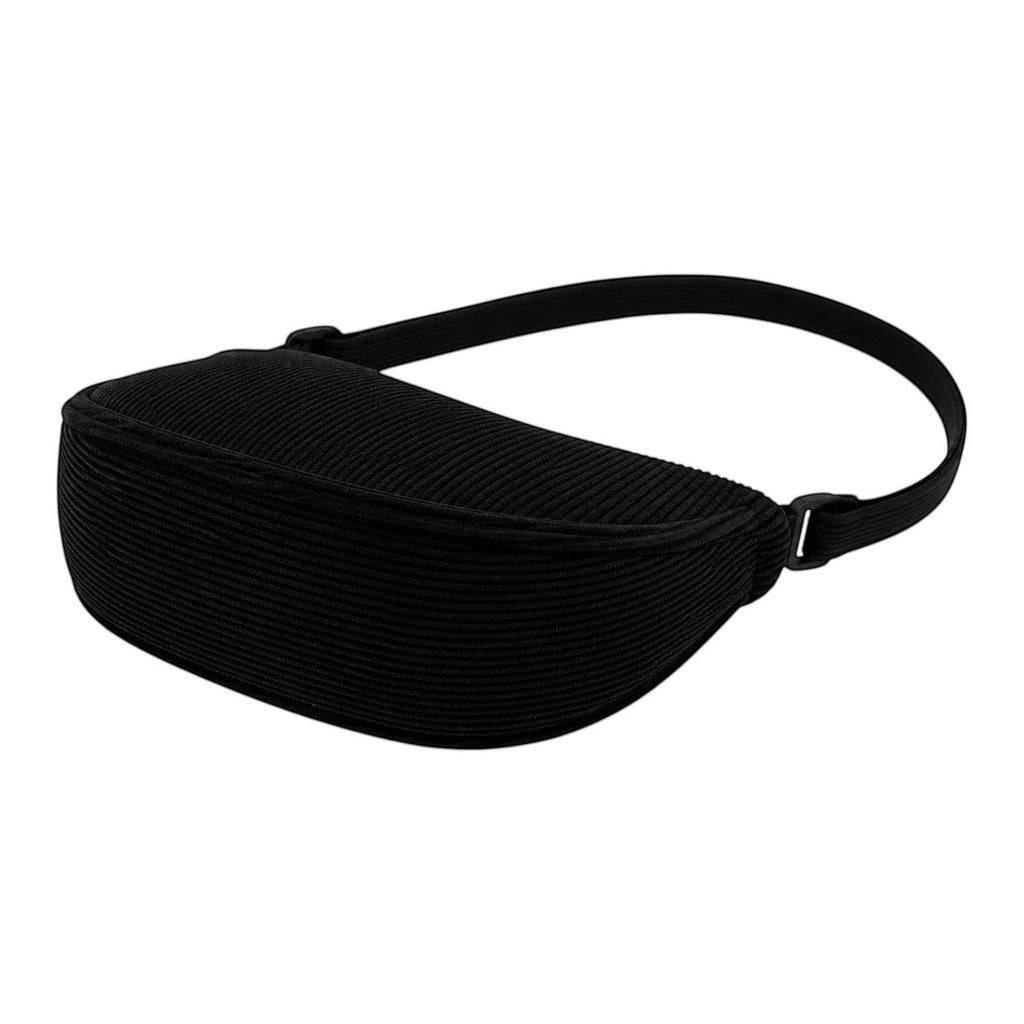 Sac bandoulière noir en velours côtelé Univers Sac, forme hobo, fermeture éclair, idéal pour un style décontracté.