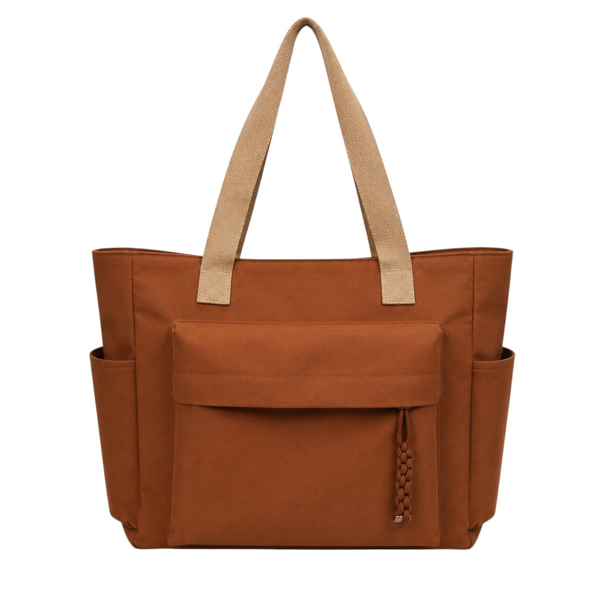 Sac bandoulière marron en toile Univers Sac avec poches extérieures et fermeture éclair, idéal pour un usage quotidien.