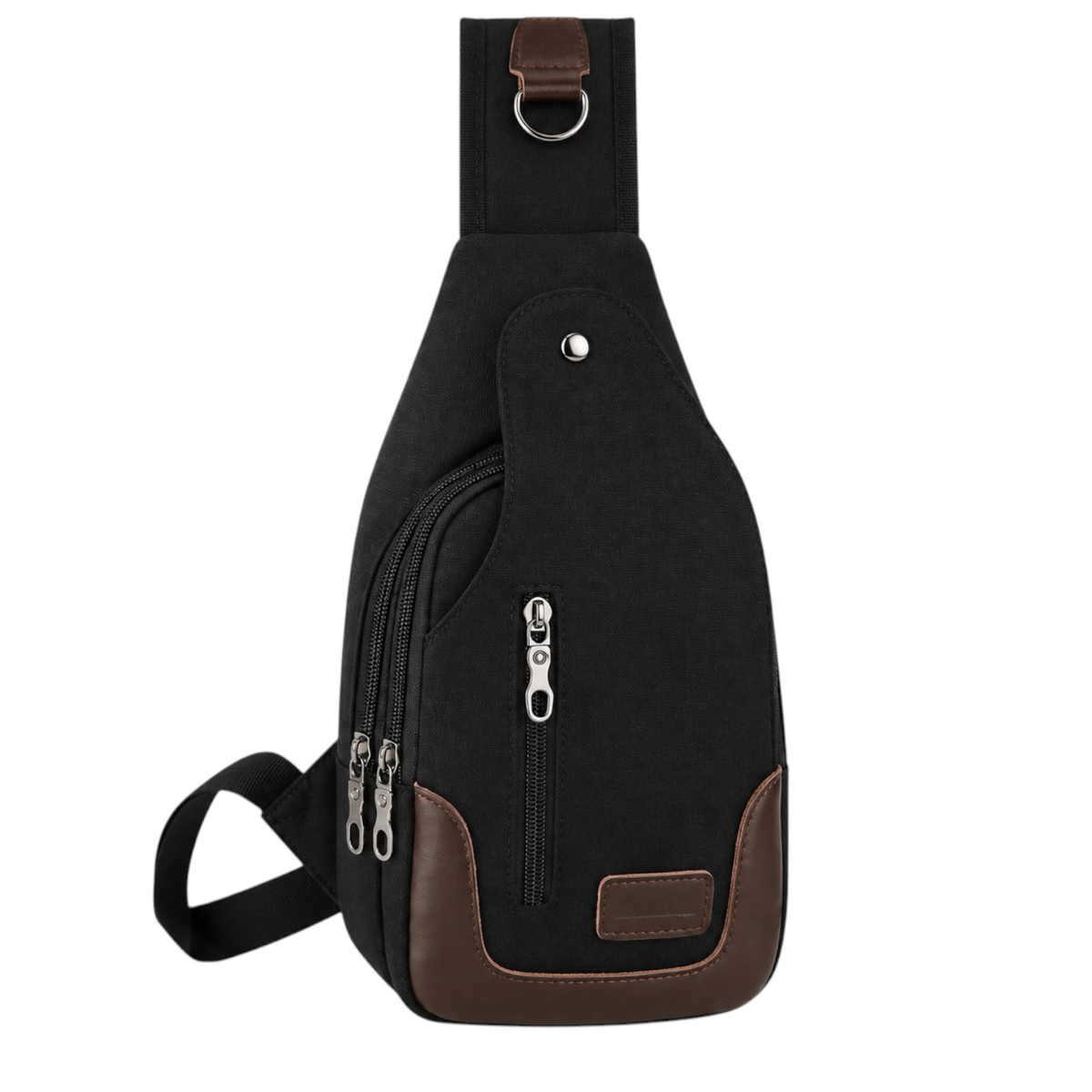 Sac bandoulière Univers Sac noir en toile avec détails marron, fermeture éclair et poches pratiques pour femme