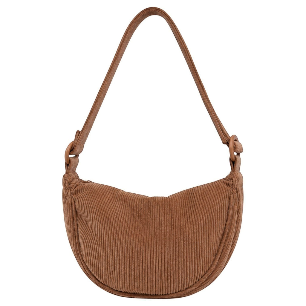 Sac bandoulière Univers Sac en velours côtelé marron, forme hobo, fermeture éclair, idéal pour un look casual.