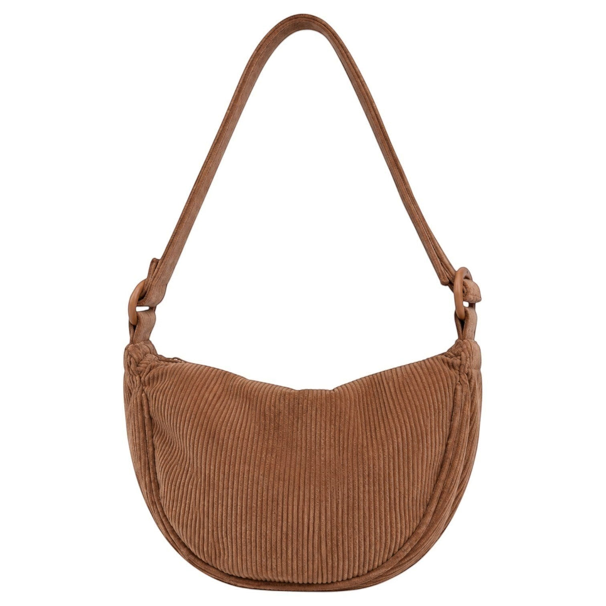 Sac bandoulière Univers Sac en velours côtelé marron, forme hobo, fermeture éclair, idéal pour un look casual.