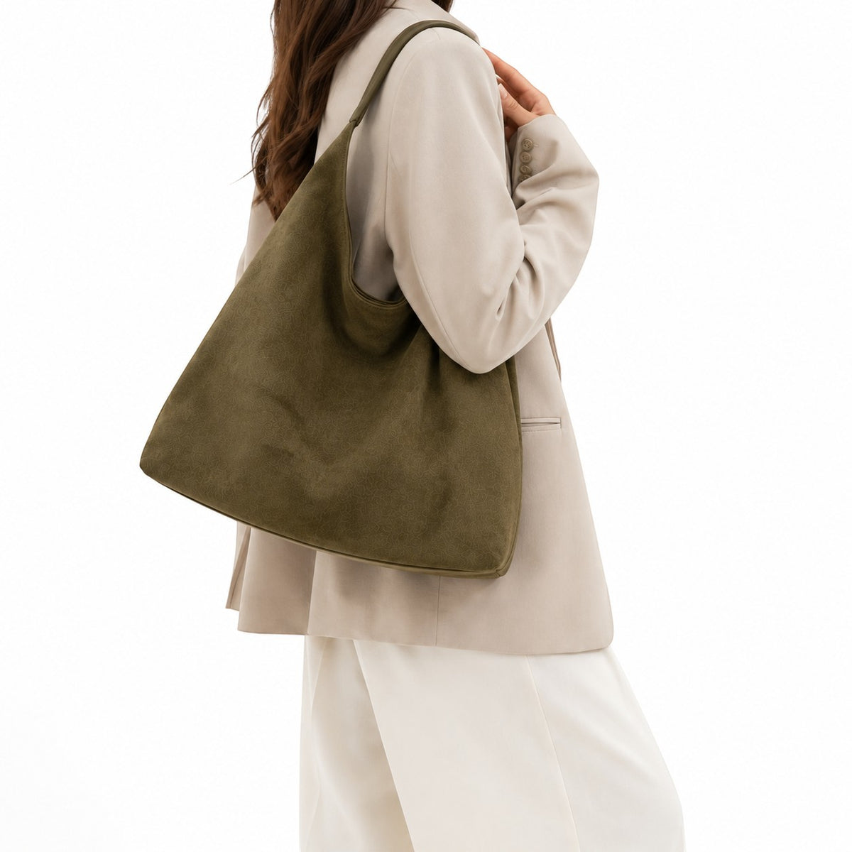 Sac bandoulière vintage vert olive en daim pour femme, par Univers Sac