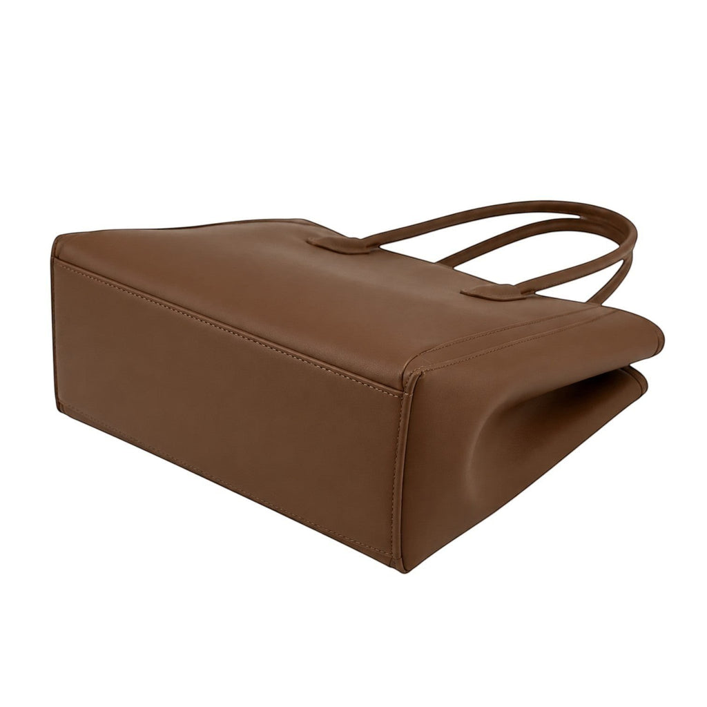 Sac cabas marron en cuir PU, grand format, avec anses doubles, style décontracté, idéal pour un usage quotidien.