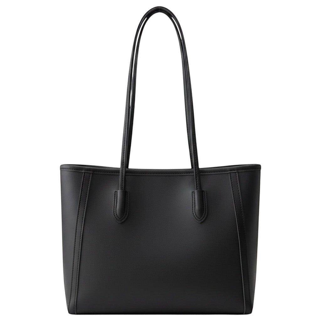 Sac cabas noir en cuir PU, grand format, avec anses longues et coutures décoratives. Style décontracté.