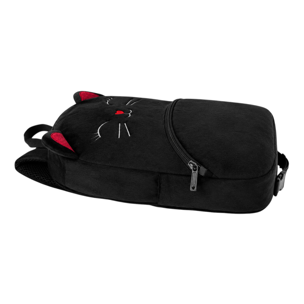 Sac à dos enfant Univers Sac en coton noir motif chat avec oreilles rouges et broderie personnalisable
