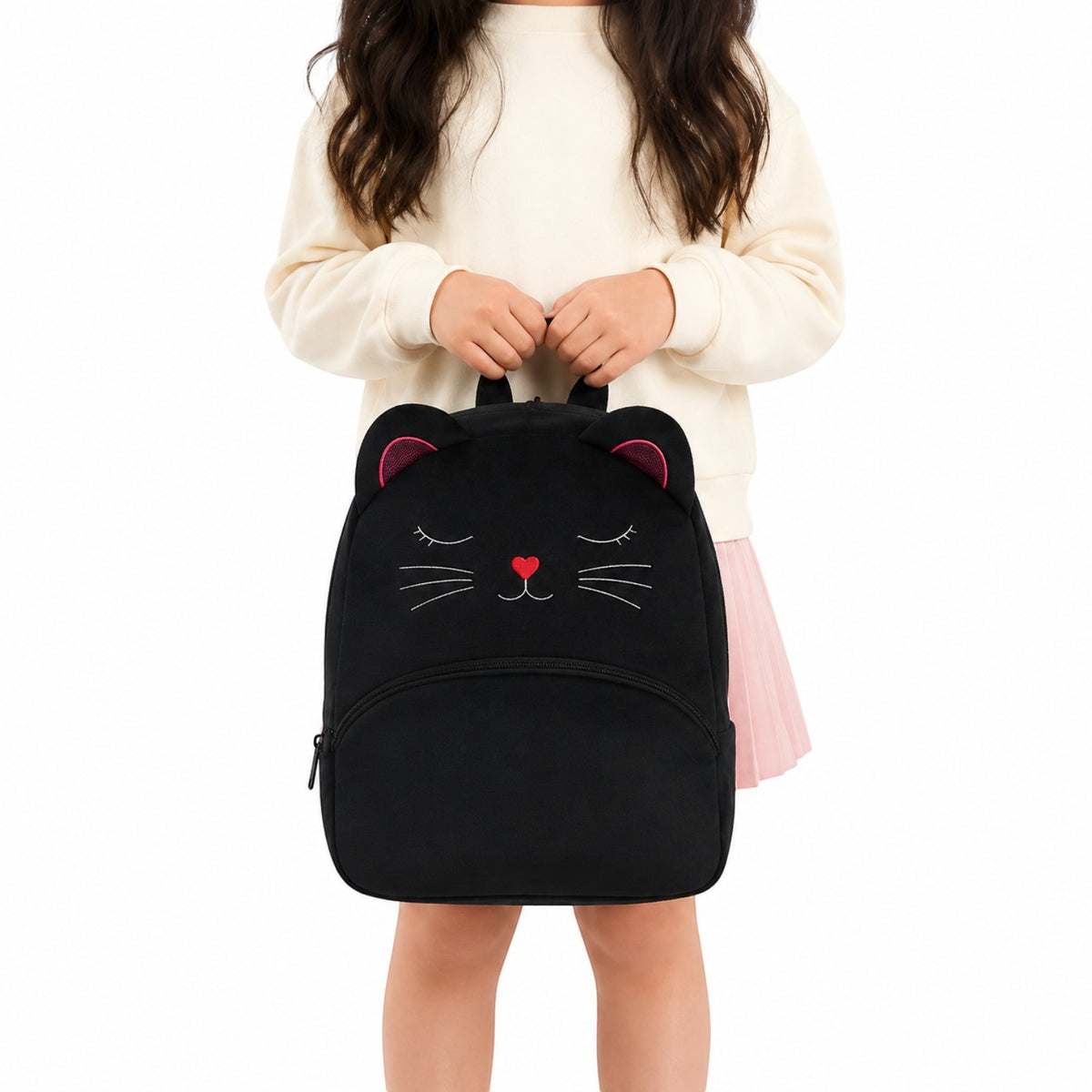 Sac à dos enfant Univers Sac noir en coton avec motif chat brodé et oreilles mignonnes pour la maternelle