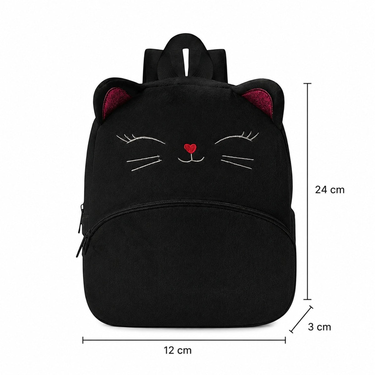 Sac à dos Univers Sac pour enfant en coton noir avec motif chat brodé, oreilles roses et fermeture éclair