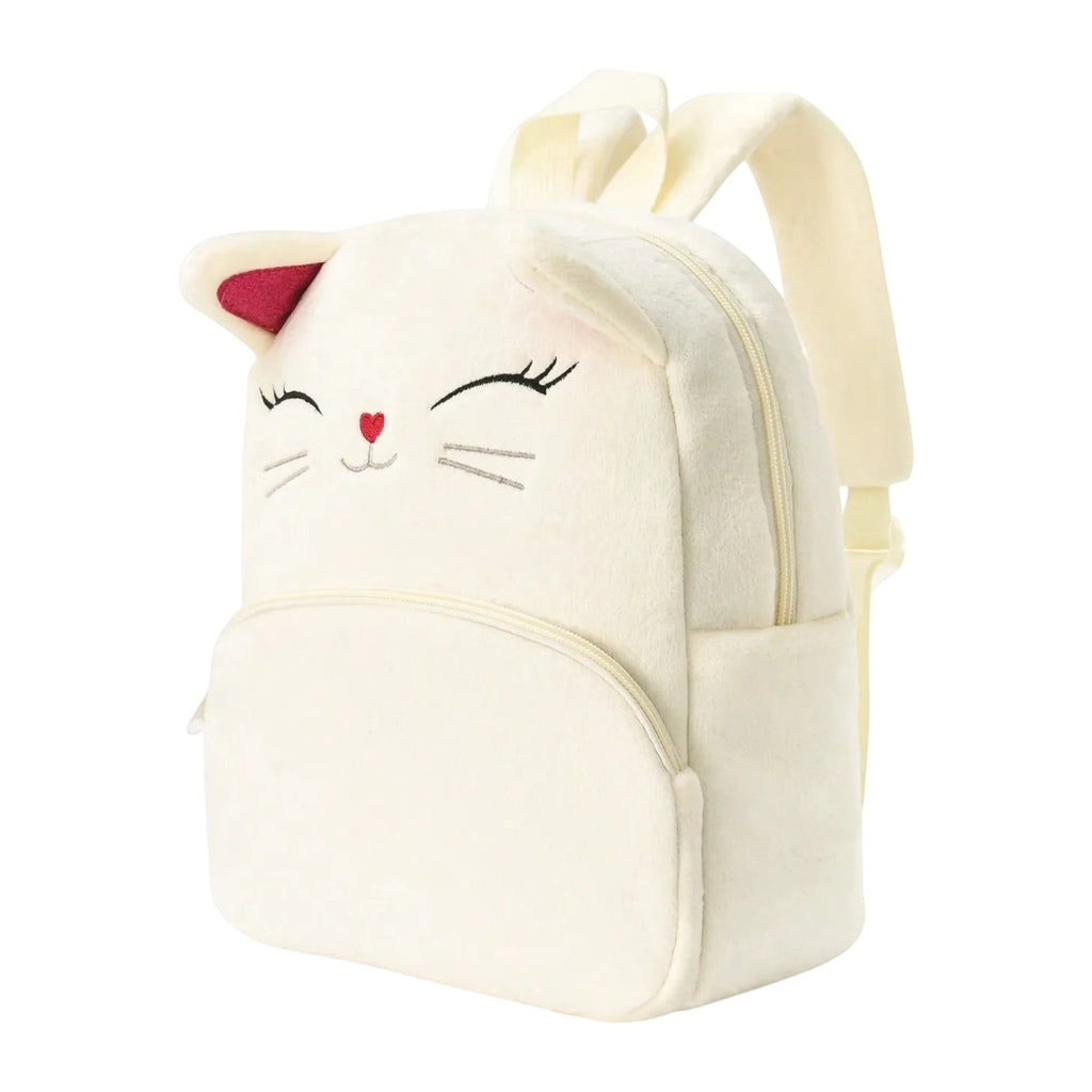 Sac à dos Univers Sac pour enfant en peluche crème avec motif chat brodé, idéal pour la maternelle.