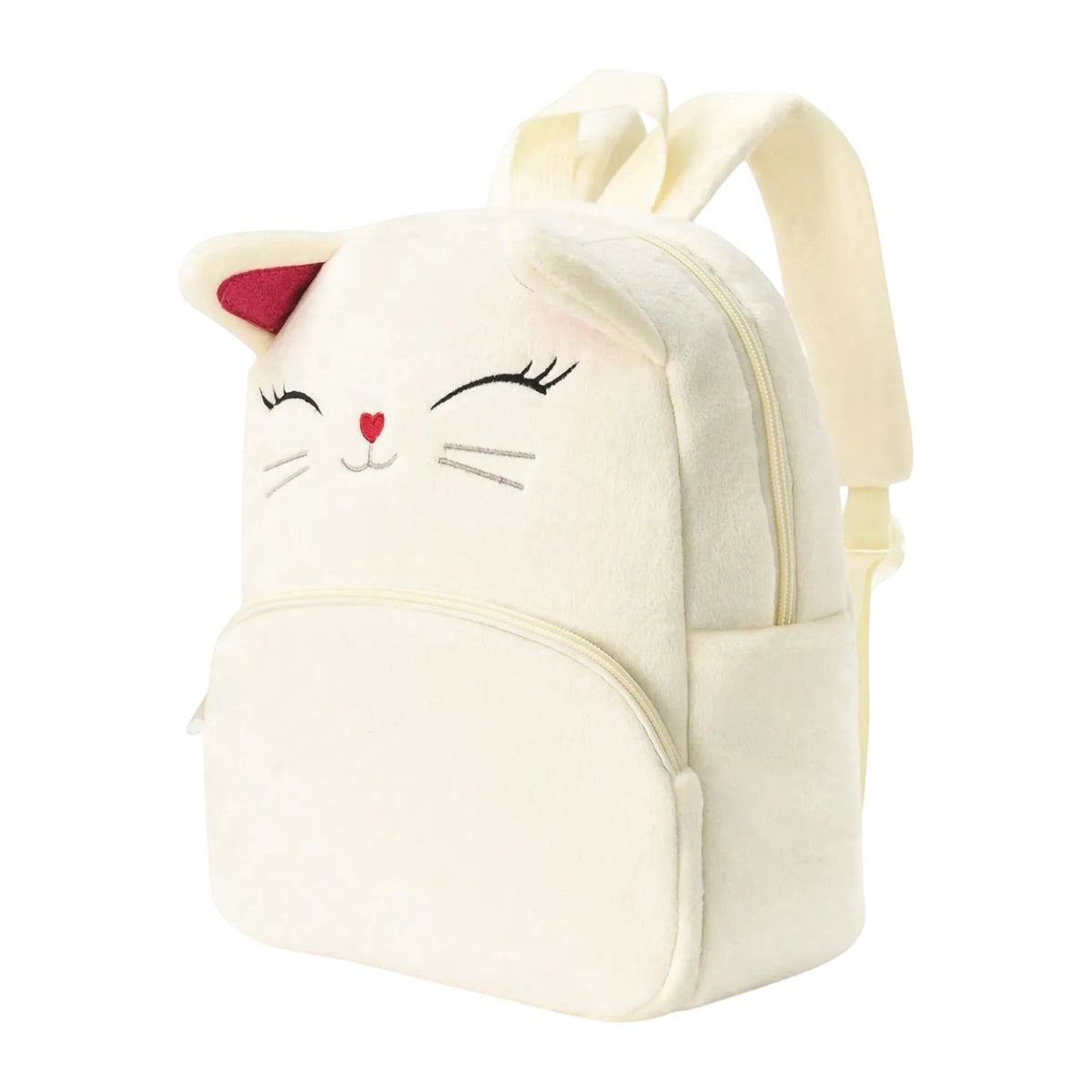 Sac à dos Univers Sac pour enfant en peluche crème avec motif chat brodé, idéal pour la maternelle.
