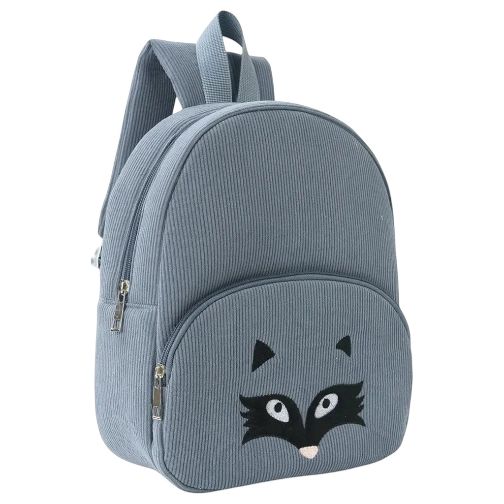 Sac à dos Univers Sac pour enfant en velours côtelé gris avec motif renard brodé et fermeture éclair
