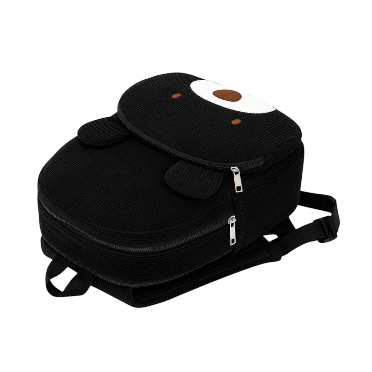 Sac à dos Univers Sac pour enfant en velours côtelé noir avec motif ours mignon et fermeture éclair
