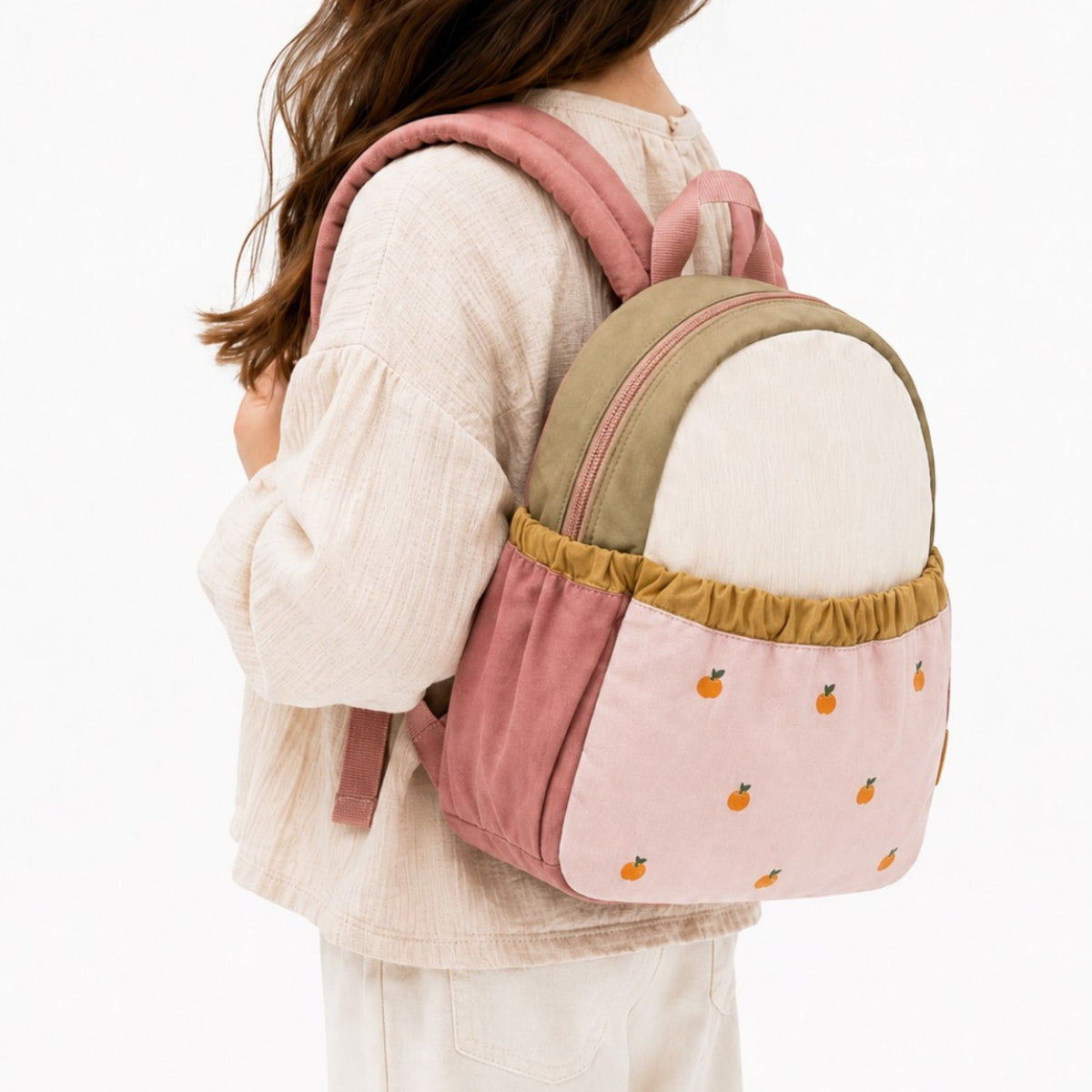 Sac à dos enfant Univers Sac rose et beige avec broderies de petites pommes, léger et tendance pour la maternelle